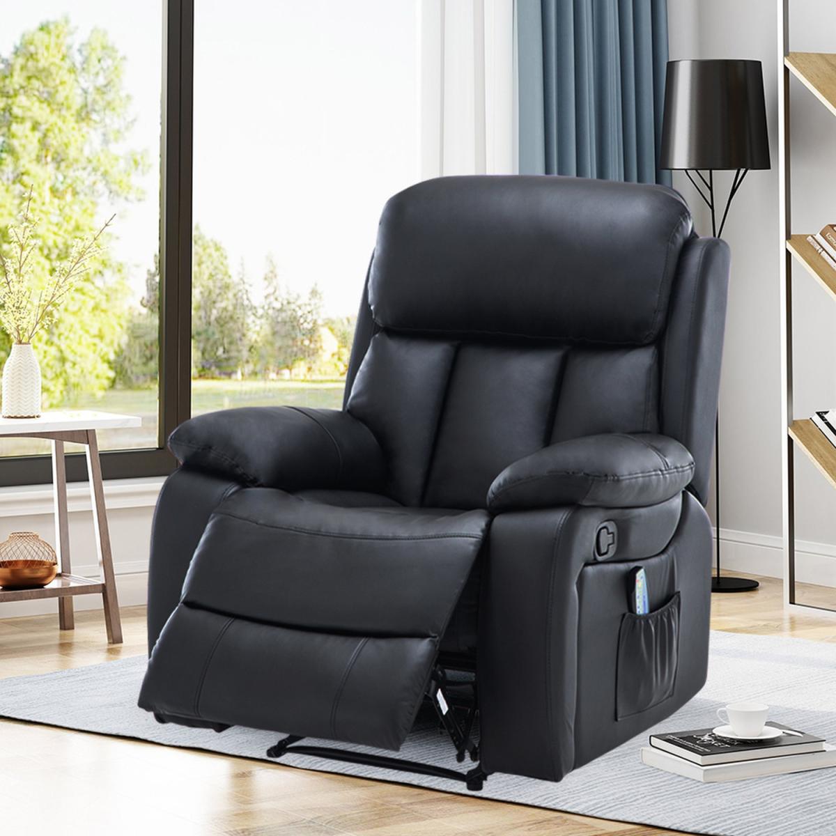 PU Leather Massage and Heat Recliner - Black – image 5