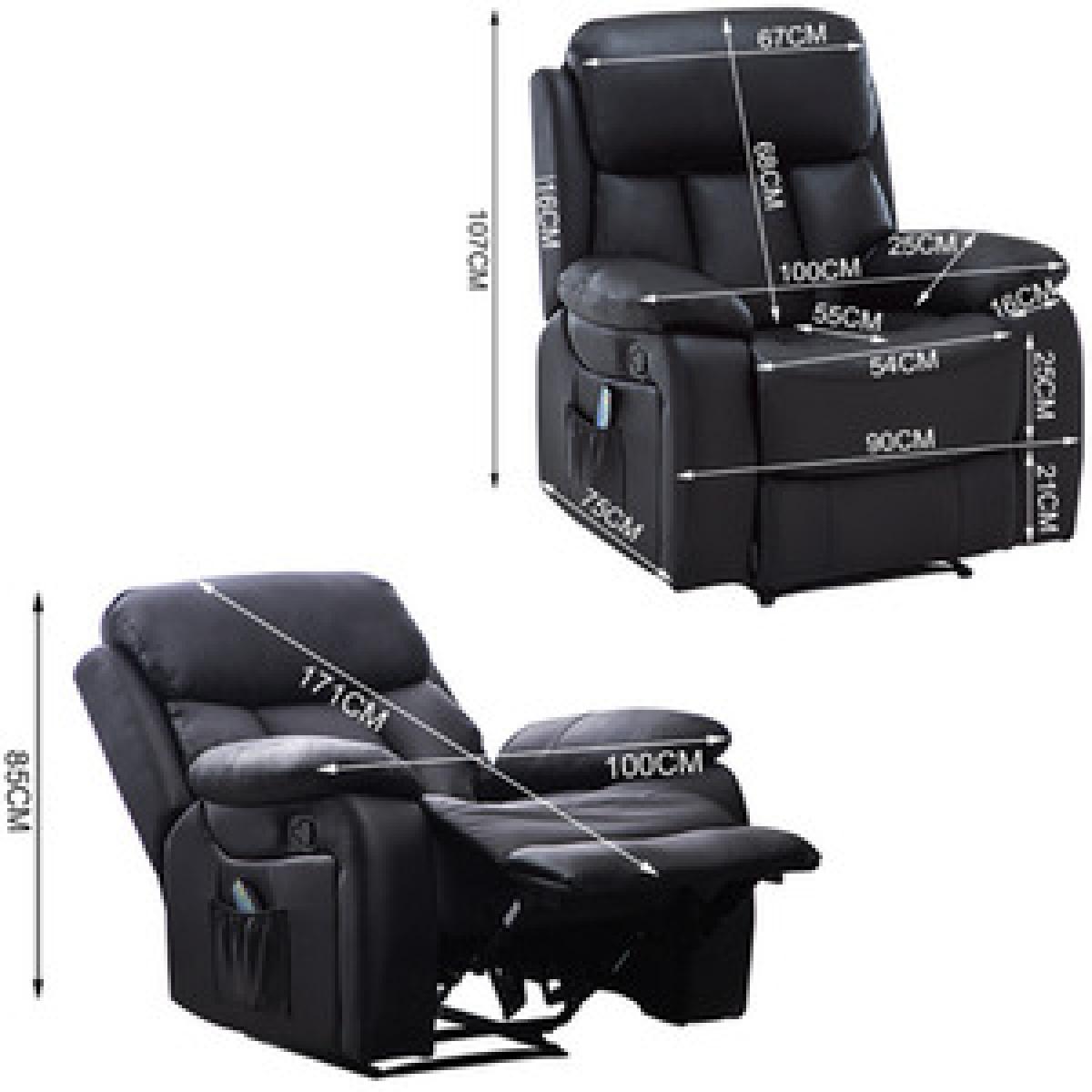 PU Leather Massage and Heat Recliner - Black – image 10