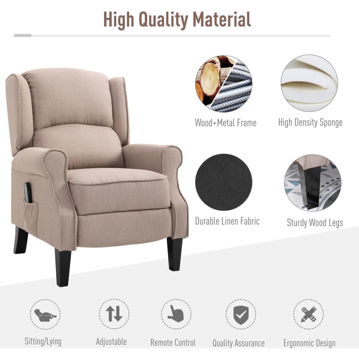 Heated Massage Reclining Armchair with Footrest - Beige – image 2