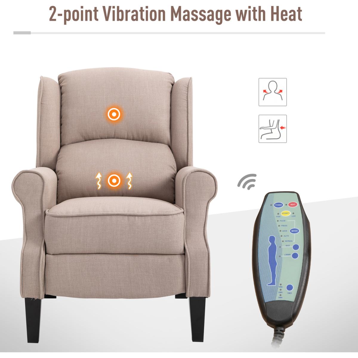 Heated Massage Reclining Armchair with Footrest - Beige – image 3
