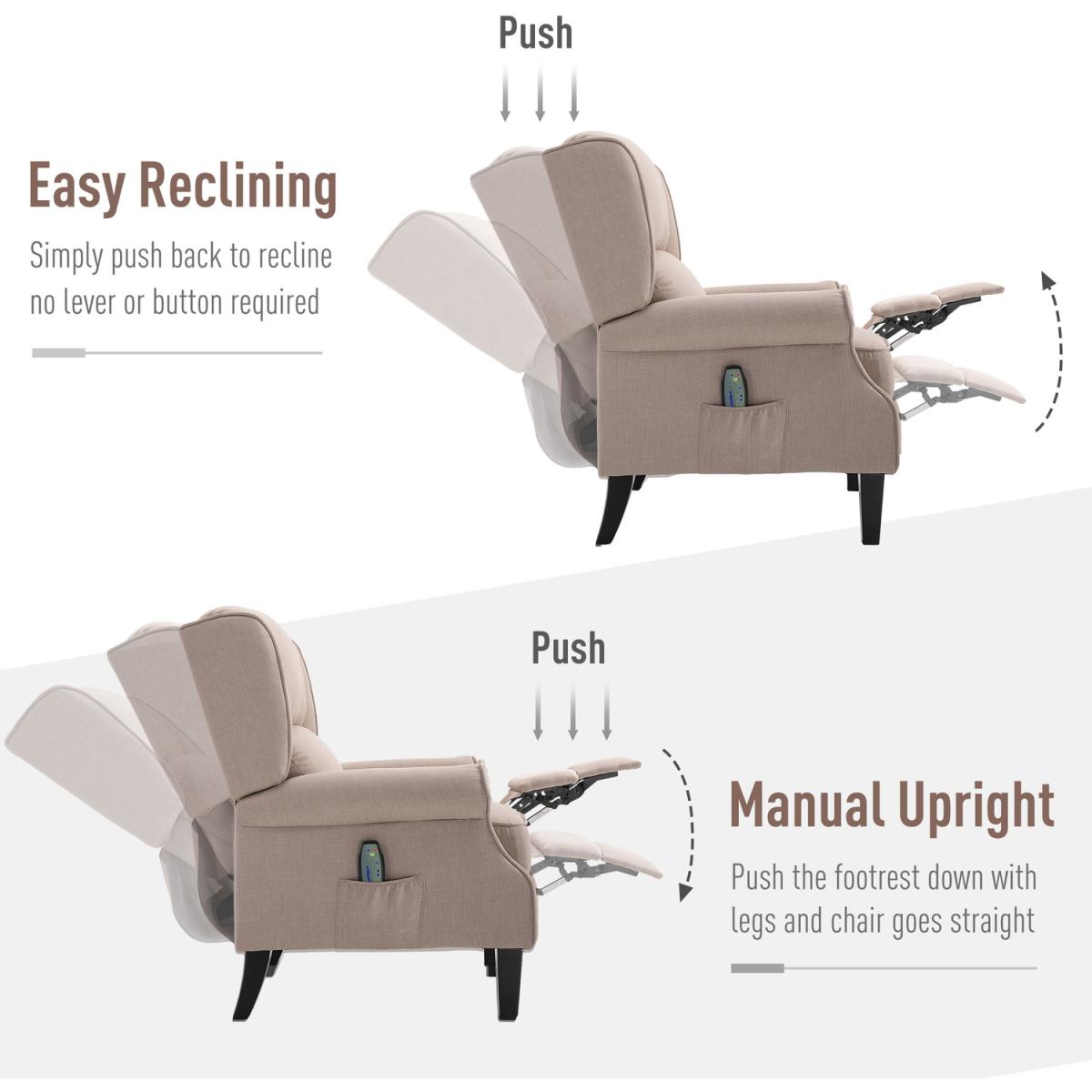 Heated Massage Reclining Armchair with Footrest - Beige – image 4