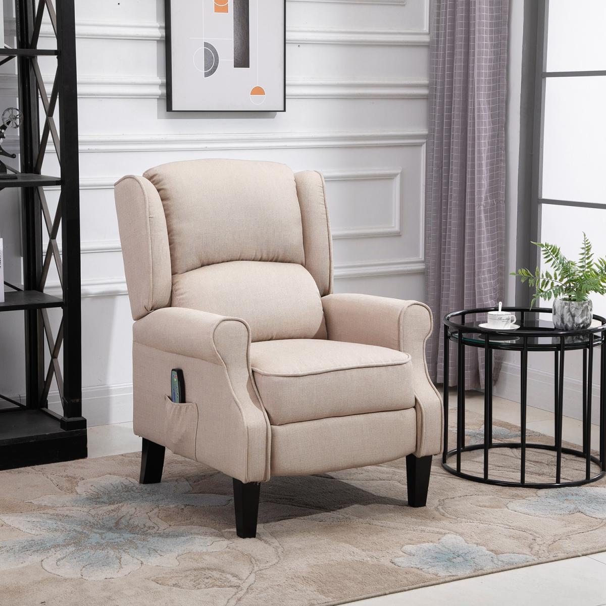 Heated Massage Reclining Armchair with Footrest - Beige – image 10