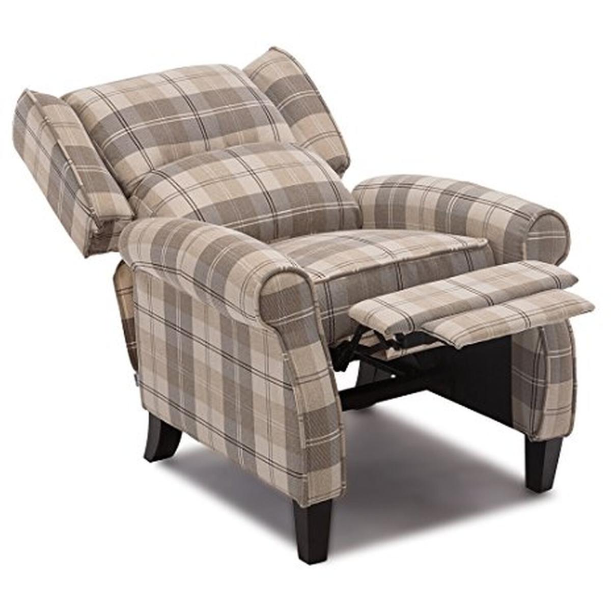 Eaton Wing Back Fireside Check Fabric Recliner Armchair - Beige / Full Colour – image 3
