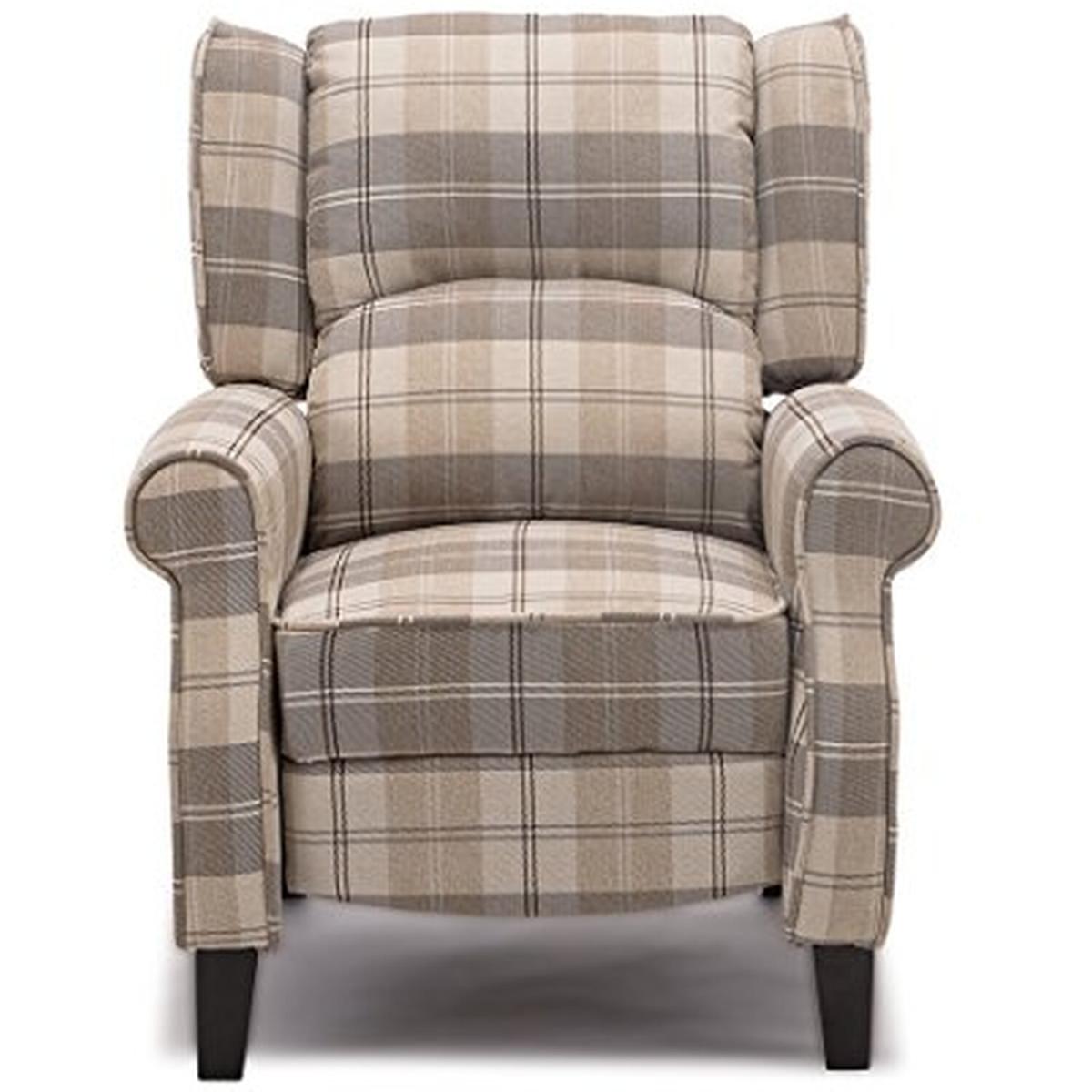 Eaton Wing Back Fireside Check Fabric Recliner Armchair - Beige / Full Colour – image 4