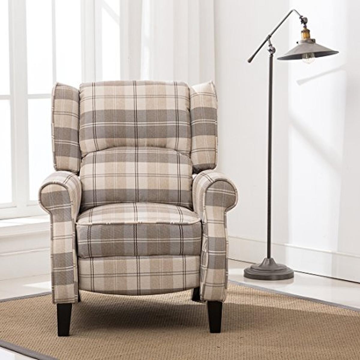 Eaton Wing Back Fireside Check Fabric Recliner Armchair - Beige / Full Colour – image 5