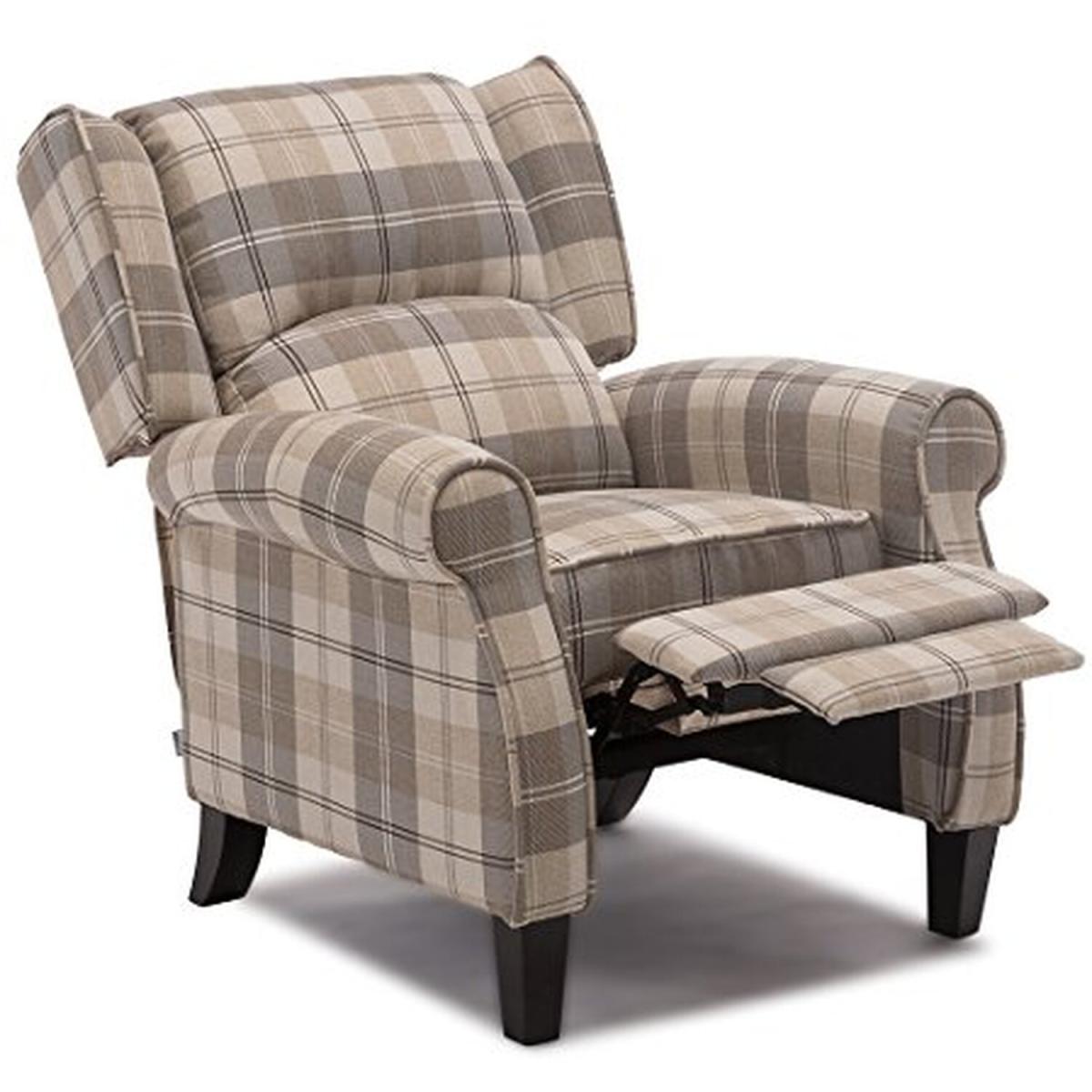 Eaton Wing Back Fireside Check Fabric Recliner Armchair - Beige / Full Colour – image 6