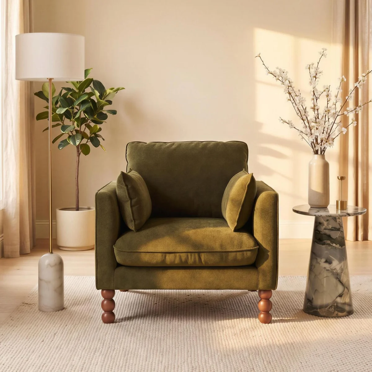 Monroe Chenille Fabric Armchair - Green – image 4