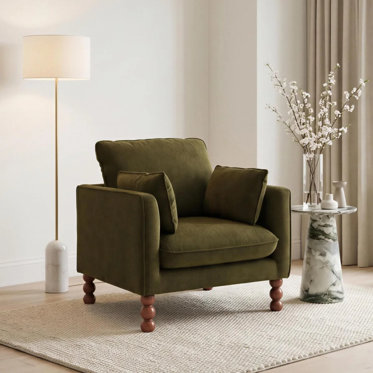 Monroe Chenille Fabric Armchair - Green – image 1