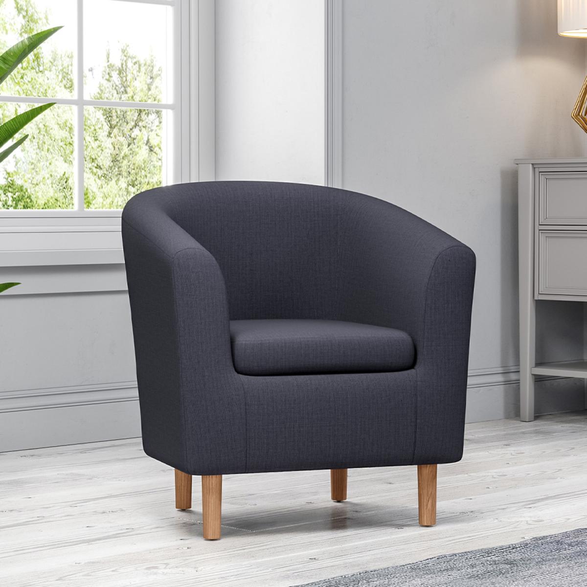 Fabric Linen Tub Chair Armchair - Black – image 5