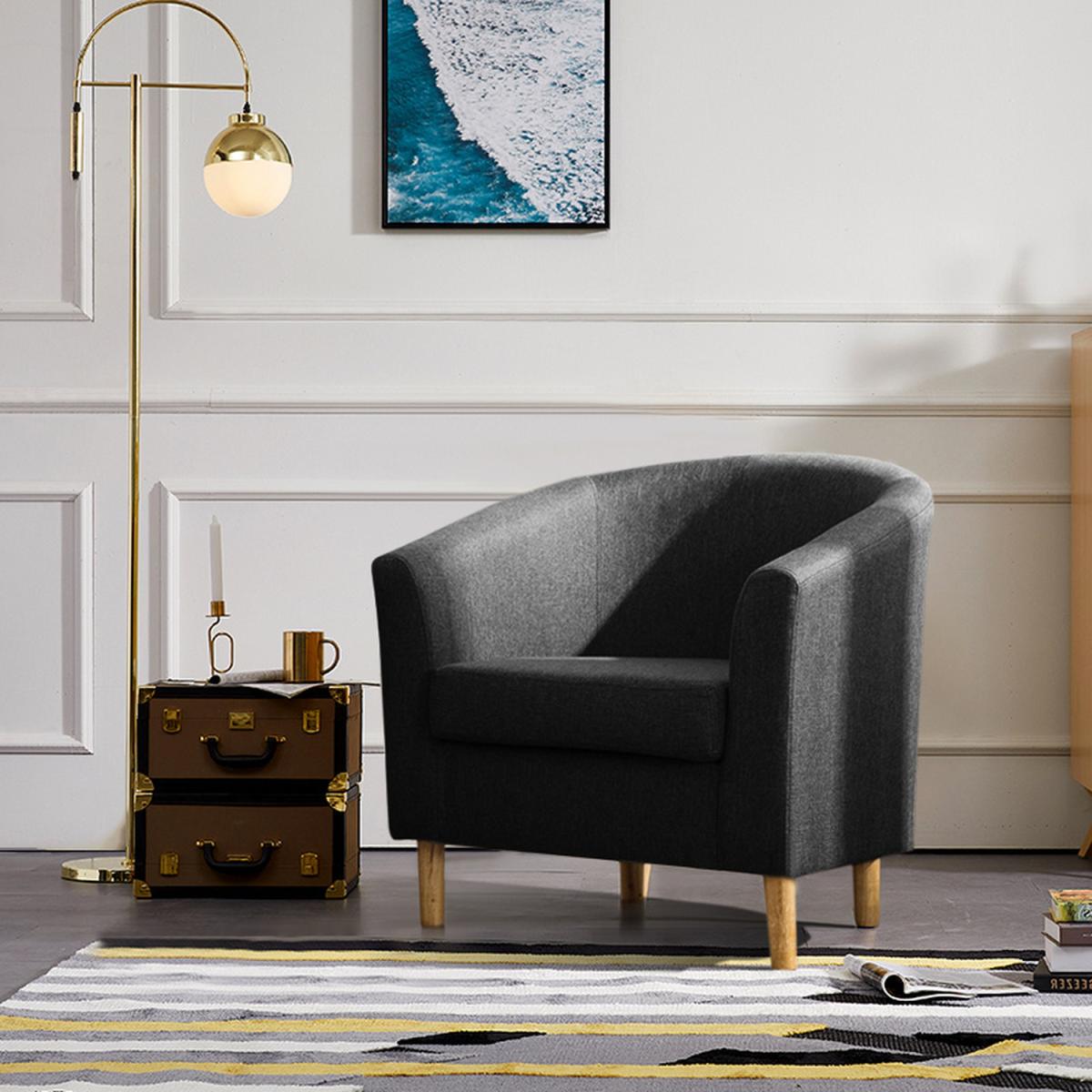 Fabric Linen Tub Chair Armchair - Black – image 1
