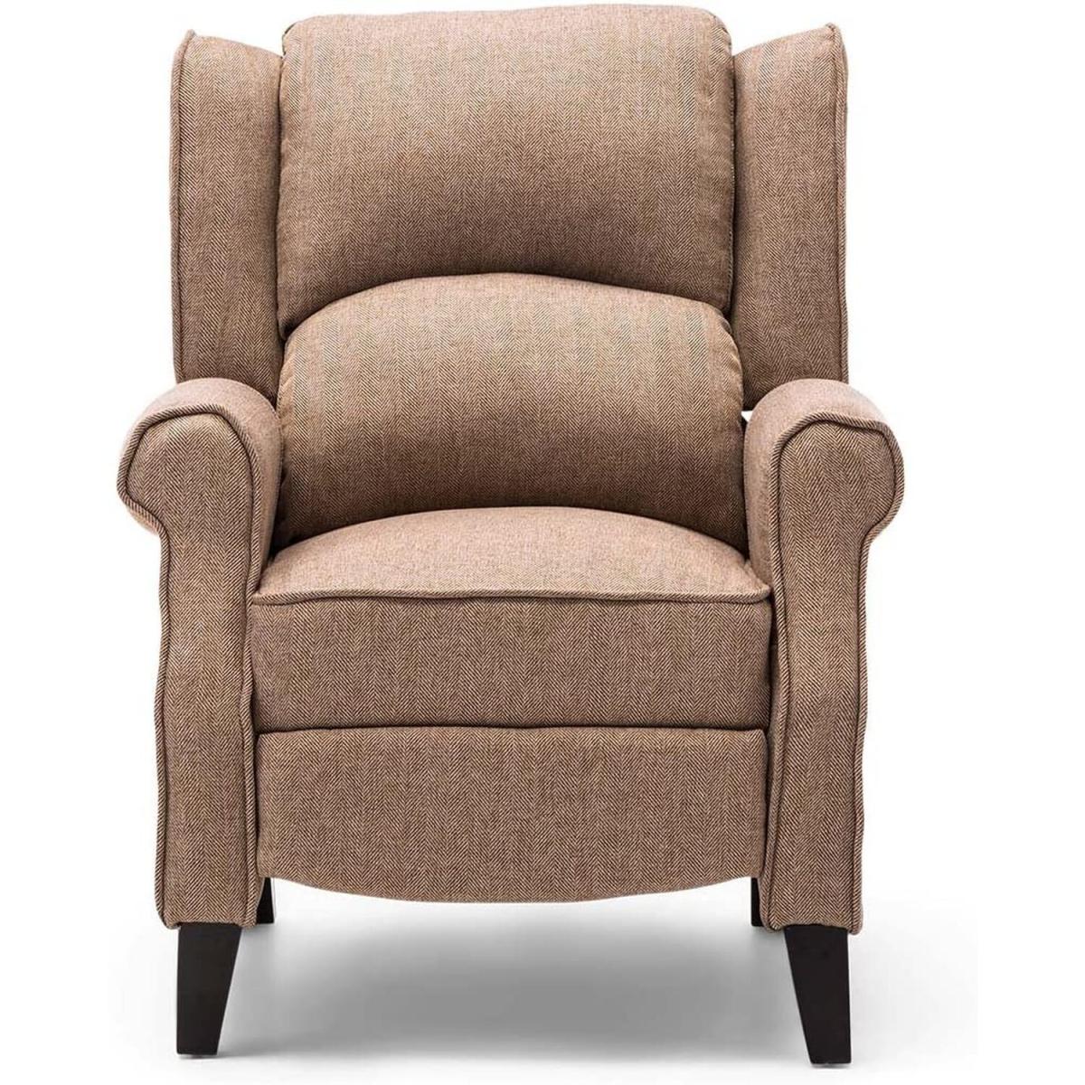 Eaton Wing Back Fireside Check Fabric Recliner Armchair - Herringbone Beige – image 5