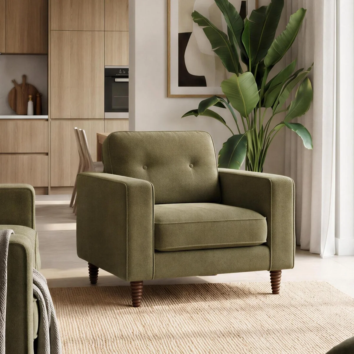 Jasper Linen-Look Fabric Armchair - Green – image 3