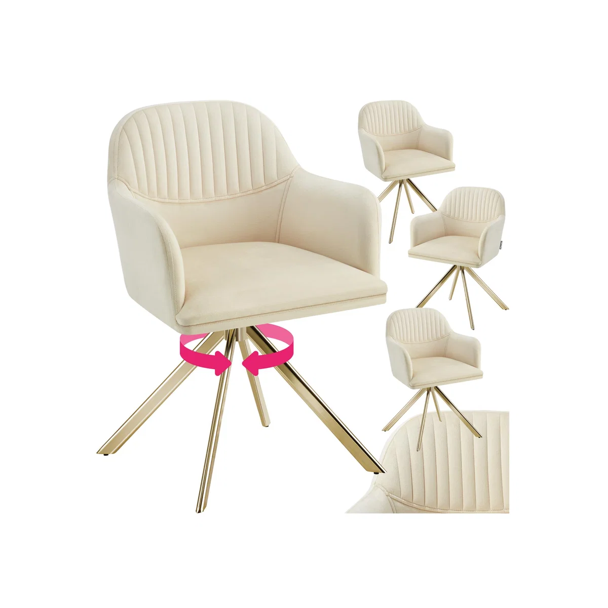 Armchair Lona - Upholstered, Rotatable, High Backrest - Cream & Gold / Gold / 4