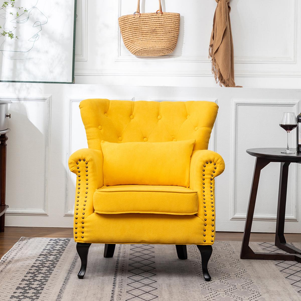 Linen Vintage Armchair - Yellow – image 8