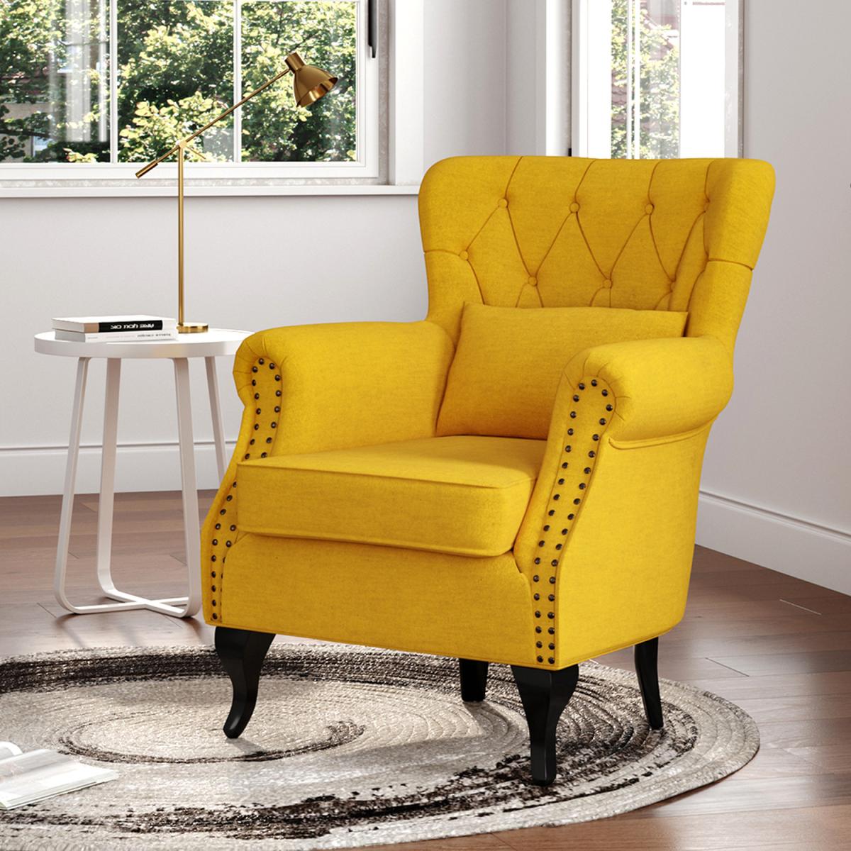 Linen Vintage Armchair - Yellow – image 9