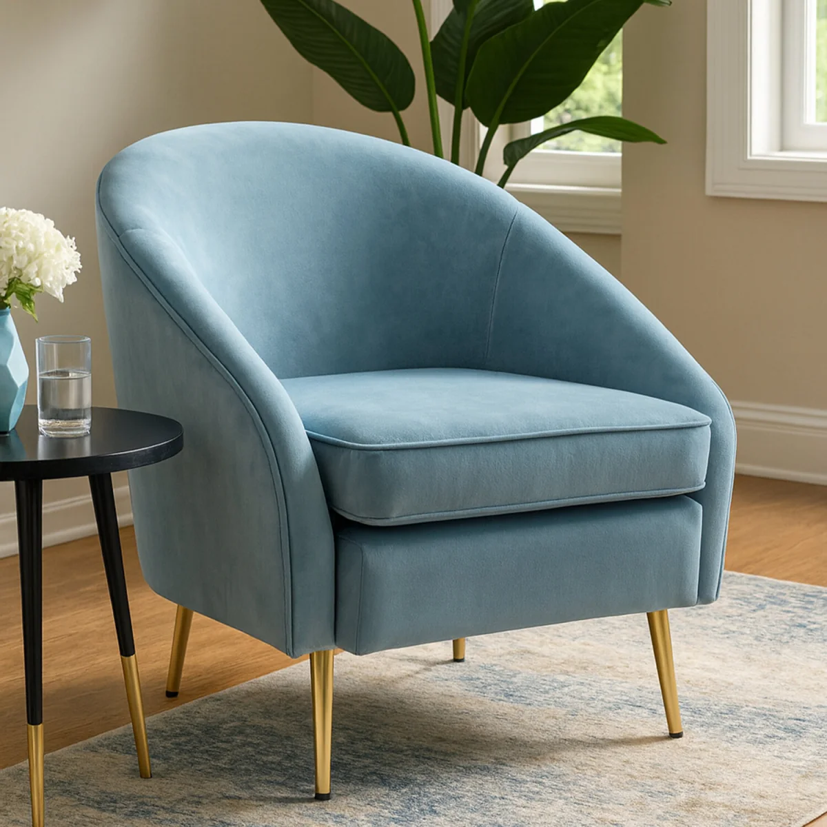Yasmeen Aqua Blue Velvet Armchair - Blue – image 3