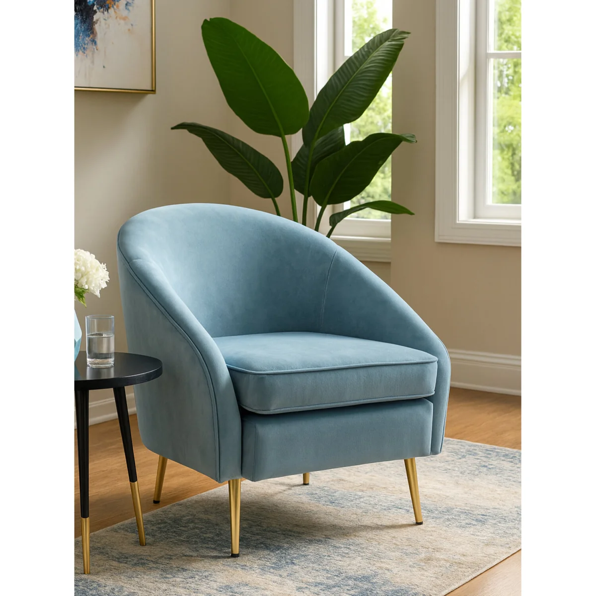 Yasmeen Aqua Blue Velvet Armchair - Blue – image 4