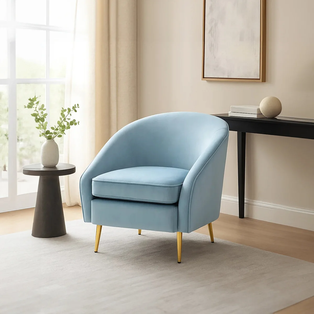 Yasmeen Aqua Blue Velvet Armchair - Blue – image 1