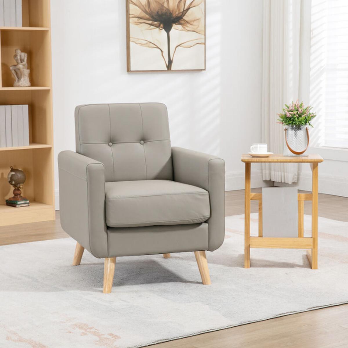 Retro Armchair Upholstered Fireside Chair W Tufted Back for Living Room Grey - Grey