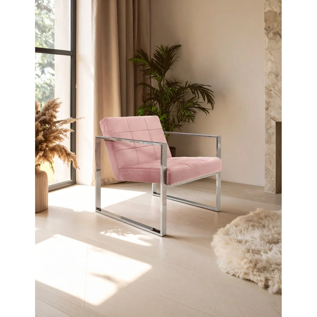 Vogue Pink Velvet Lounge Chair - Pink – image 3
