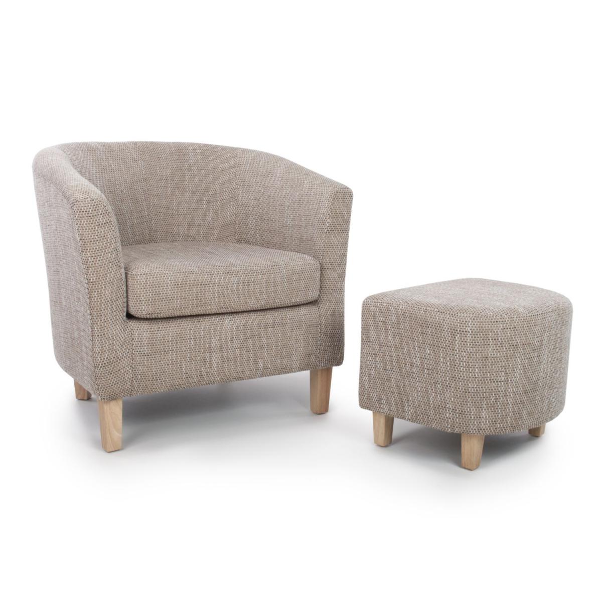 Tub Tweed Oatmeal Chair and Stool Set - Tweed Oatmeal – image 2