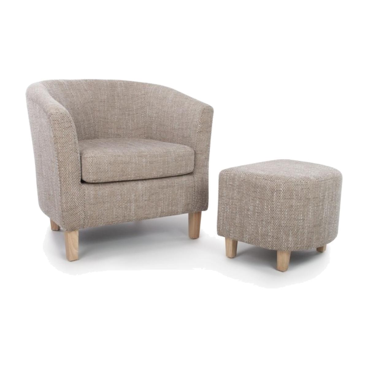 Tub Tweed Oatmeal Chair and Stool Set - Tweed Oatmeal – image 1