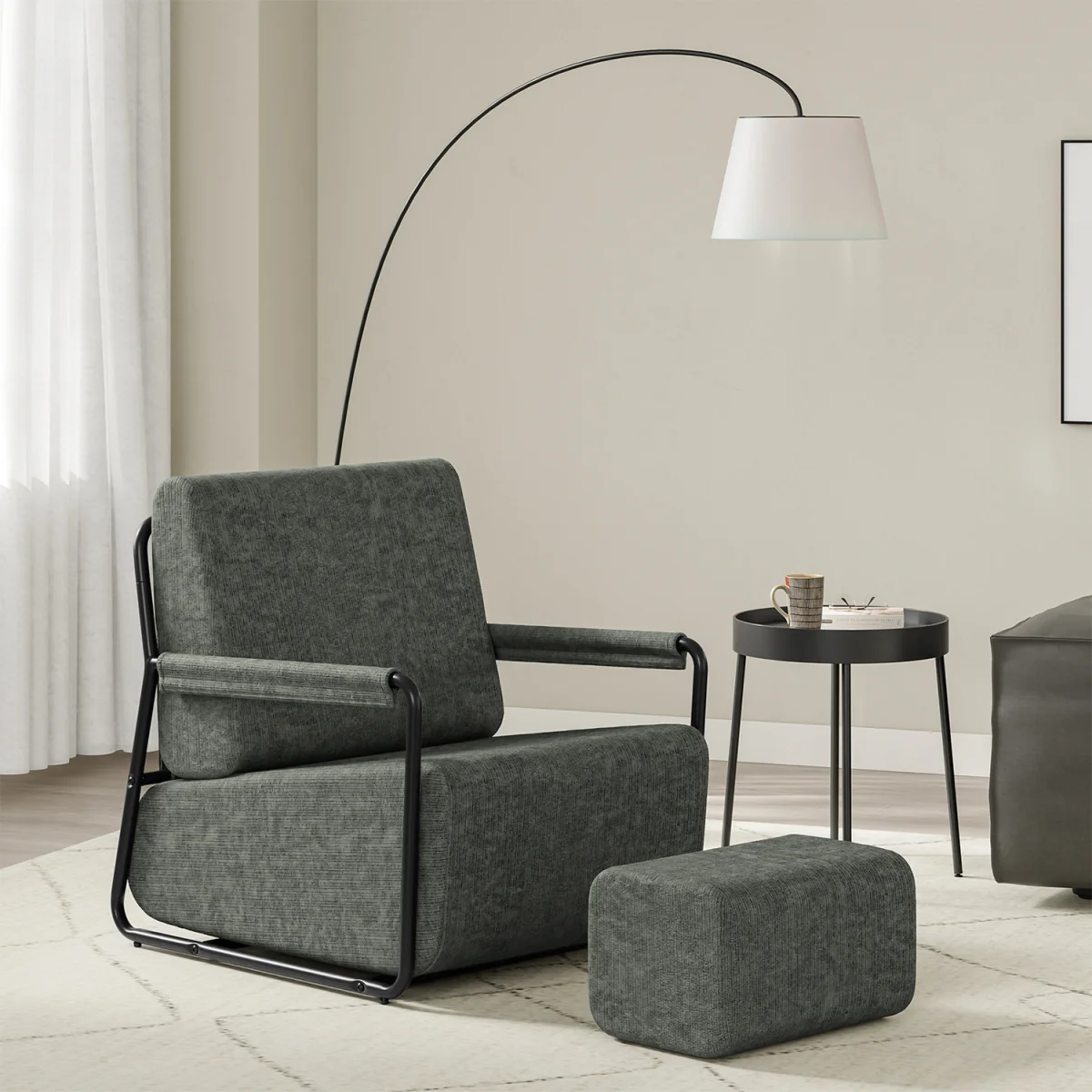 Fabric Armchair with Footstool - Dark Green – image 31