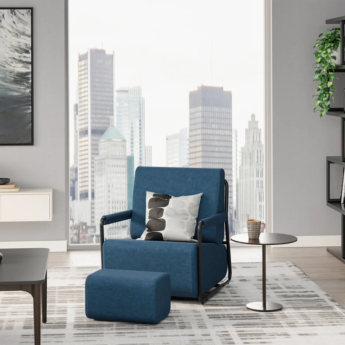 Fabric Armchair with Footstool - Dark Green – image 5