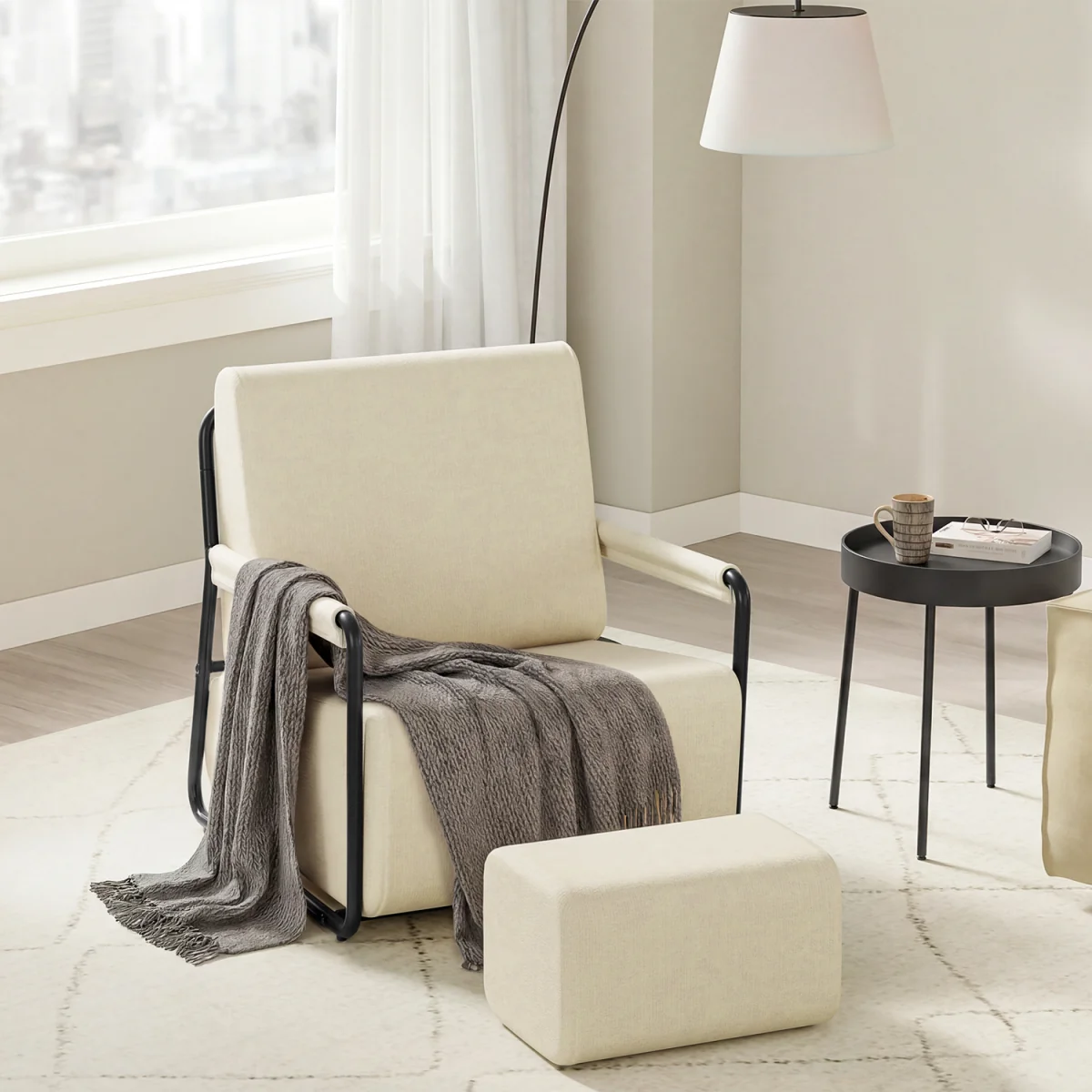 Fabric Armchair with Footstool - Dark Green – image 55