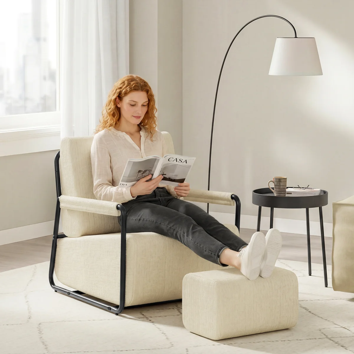 Fabric Armchair with Footstool - Dark Green – image 56