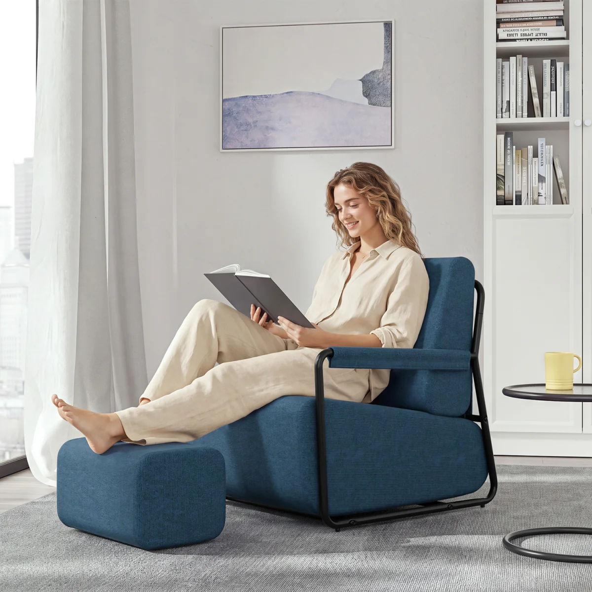 Fabric Armchair with Footstool - Dark Green – image 7