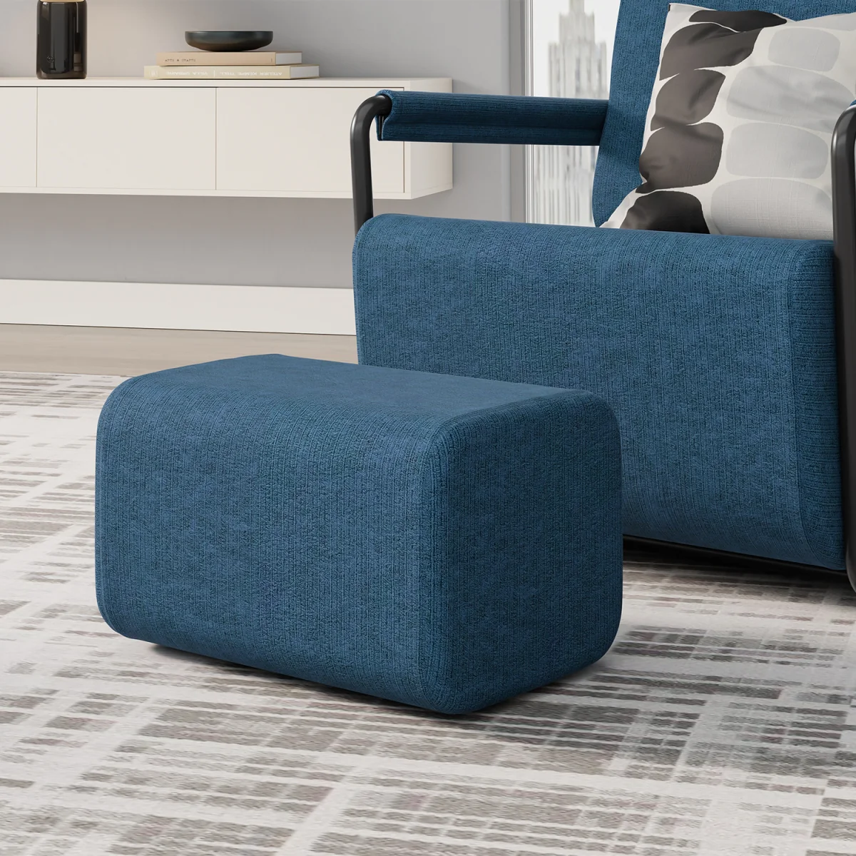 Fabric Armchair with Footstool - Dark Green – image 9