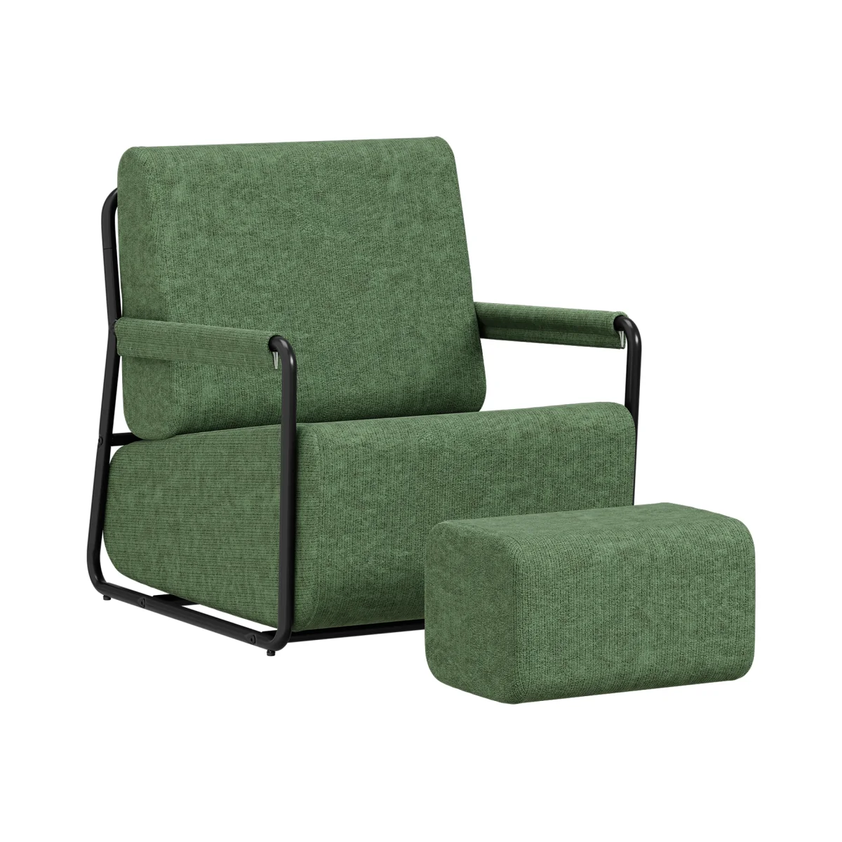 Fabric Armchair with Footstool - Dark Green – image 1