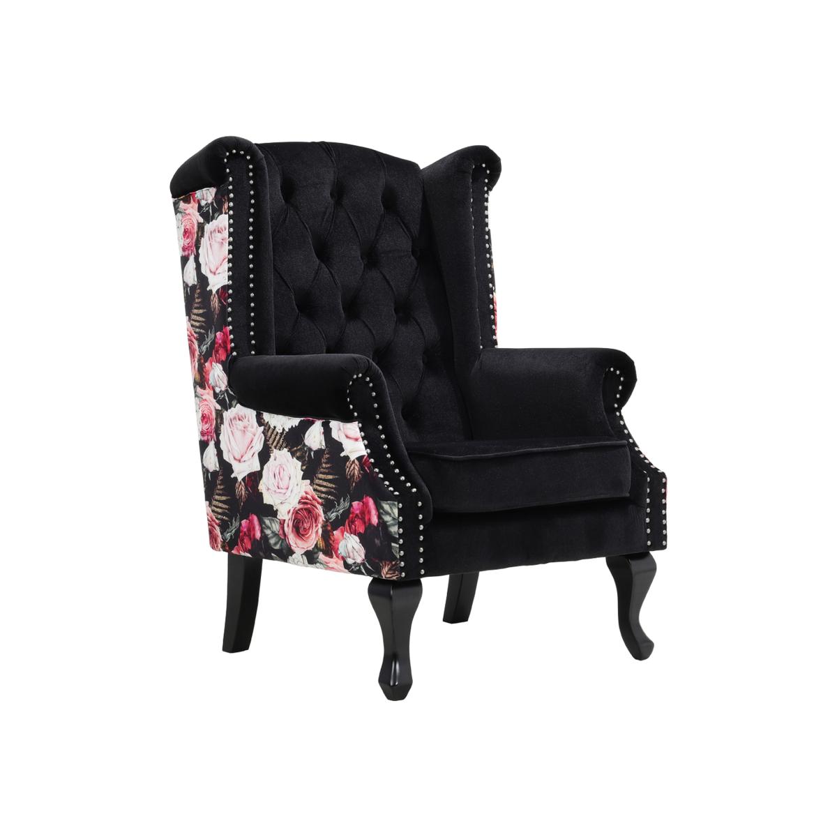 Tufted Accent Arm Chair with Nailhead Trim - Black – image 1