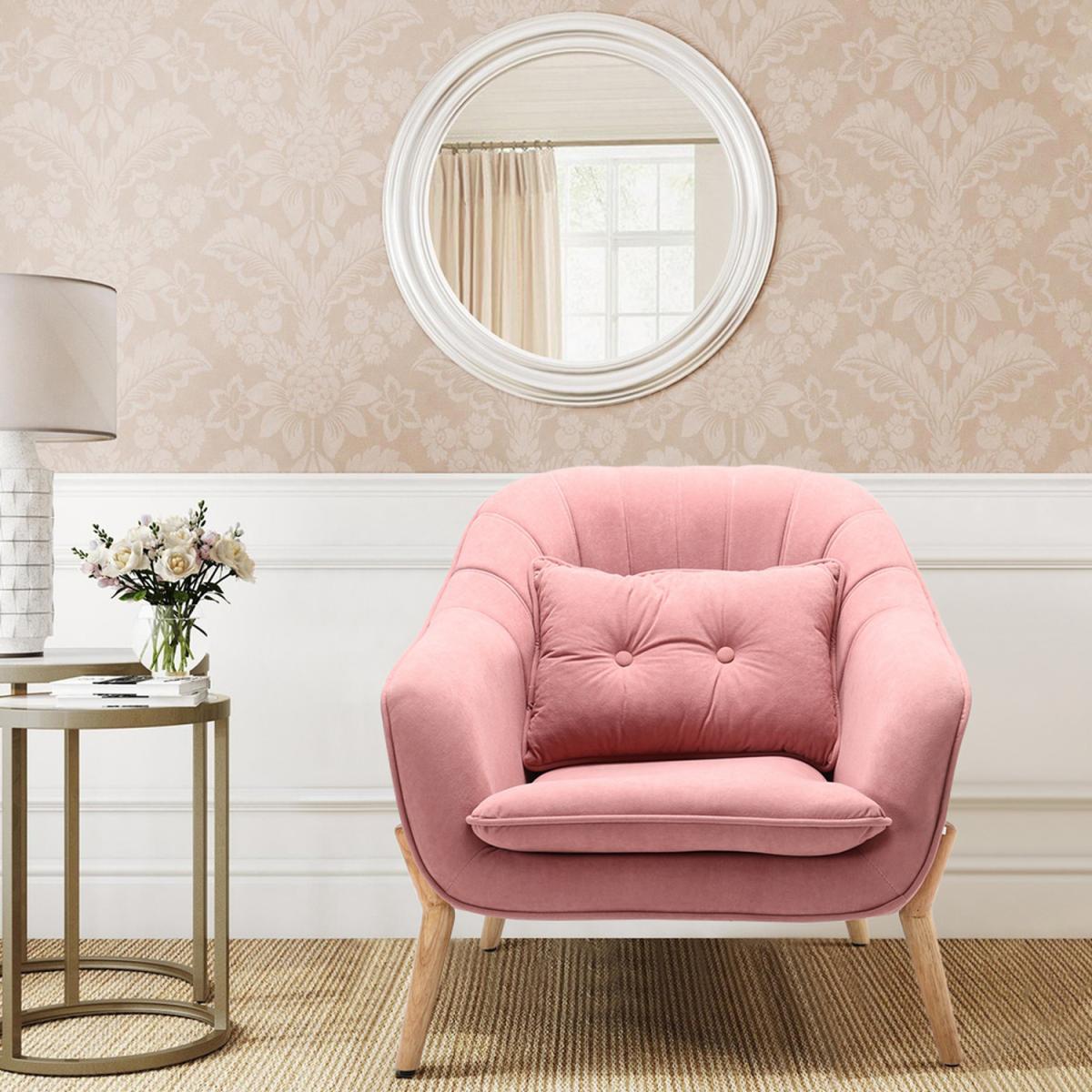 Upholstered Scalloped Shell Cushion Velvet Armchair - Pink – image 6