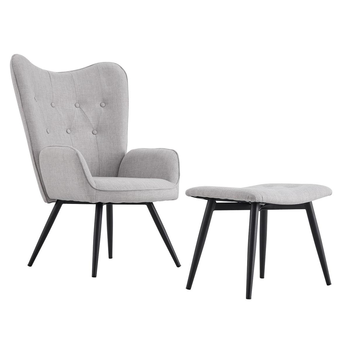 Grey Linen TV Chair and Footstool – image 2