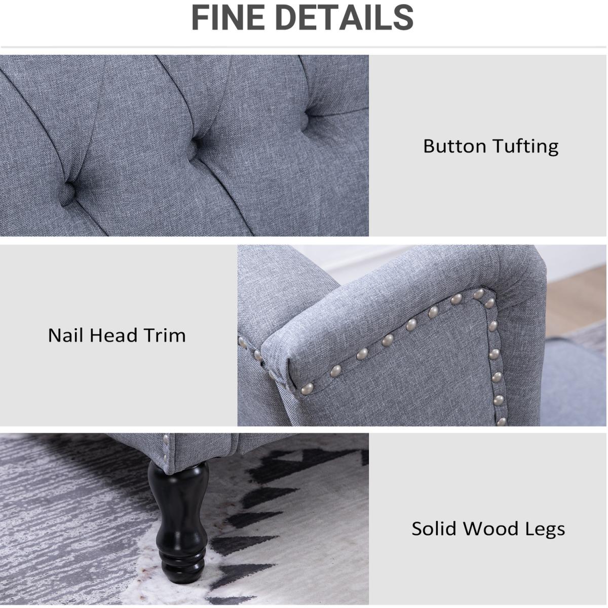 Recliner Armchair Wingback Chair with Button Tufted Back - Grey – image 2