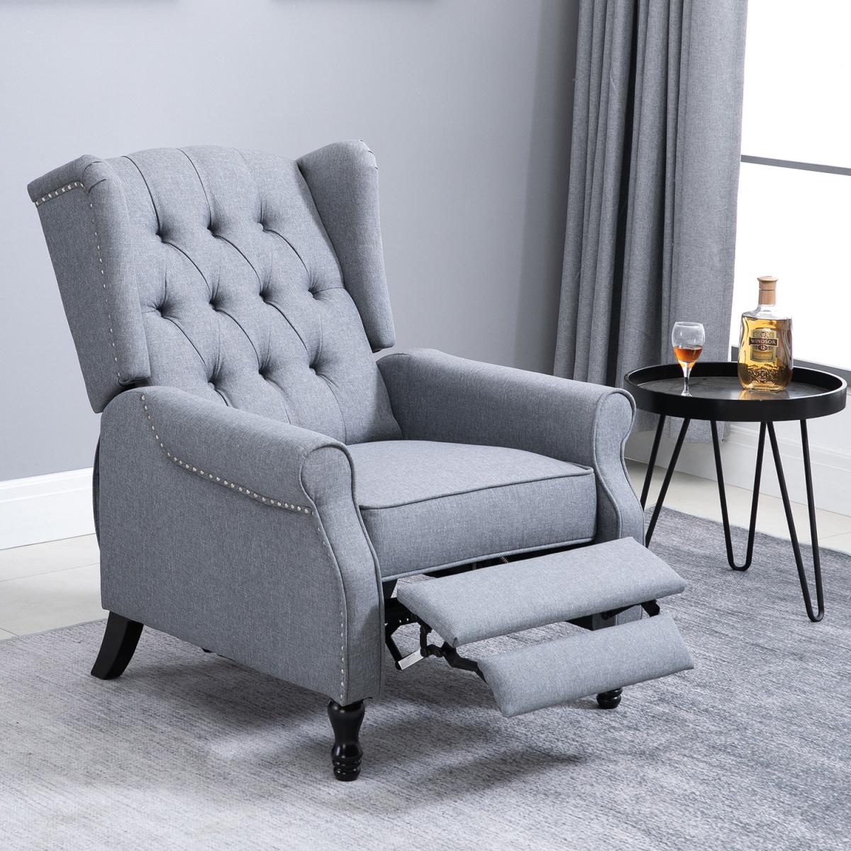 Recliner Armchair Wingback Chair with Button Tufted Back - Grey – image 4