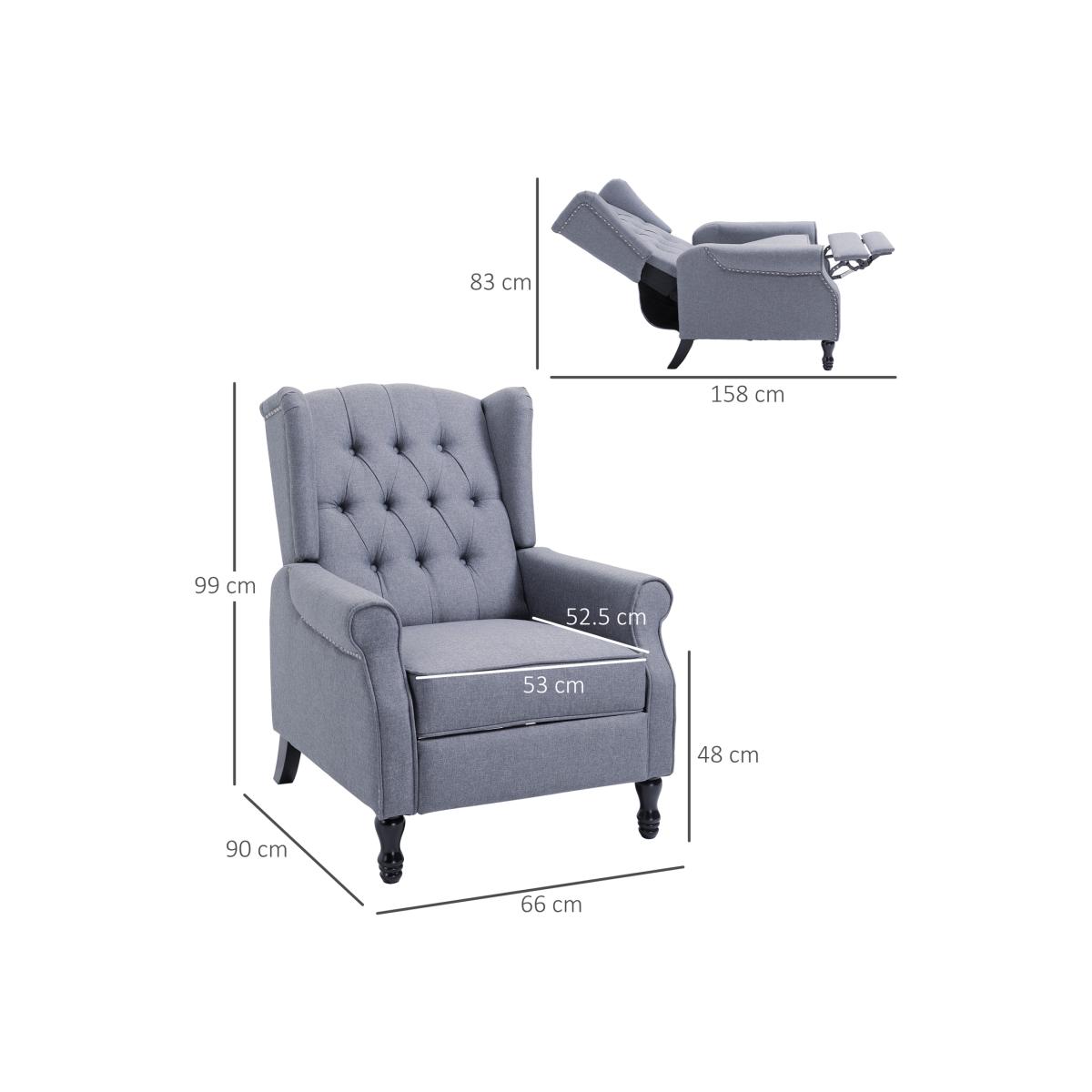 Recliner Armchair Wingback Chair with Button Tufted Back - Grey – image 1