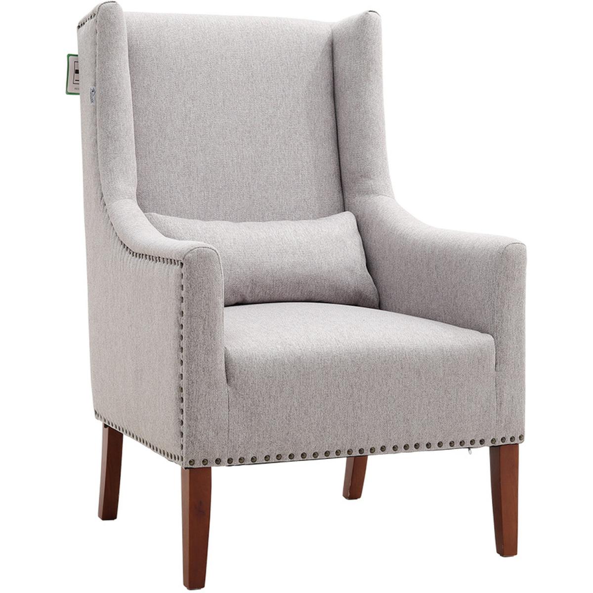 Burlap High Back Studded Armchair with Cushion - Grey – image 2