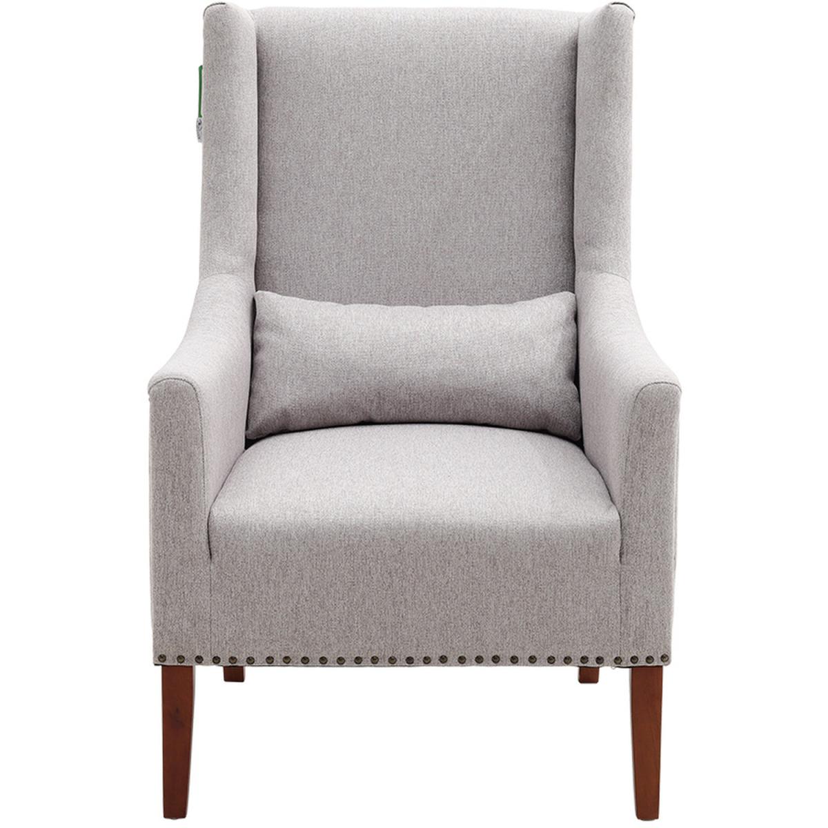 Burlap High Back Studded Armchair with Cushion - Grey – image 3
