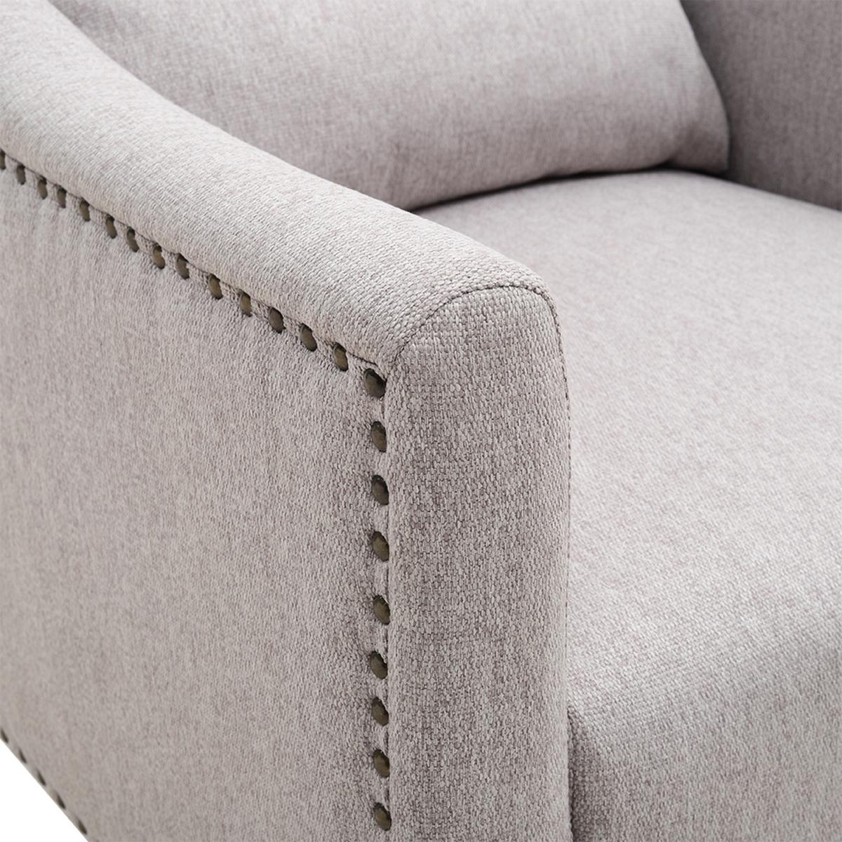 Burlap High Back Studded Armchair with Cushion - Grey – image 4