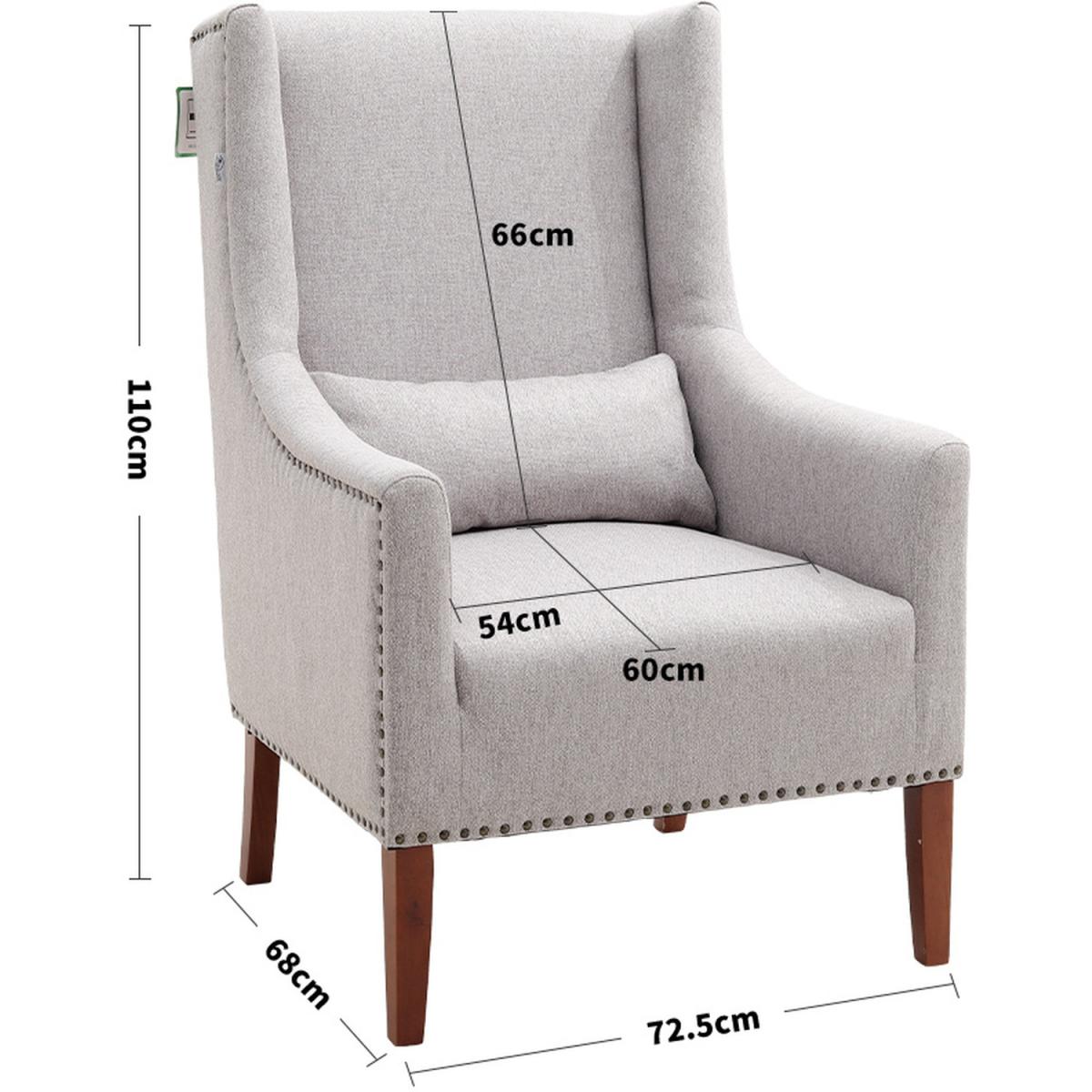 Burlap High Back Studded Armchair with Cushion - Grey – image 5