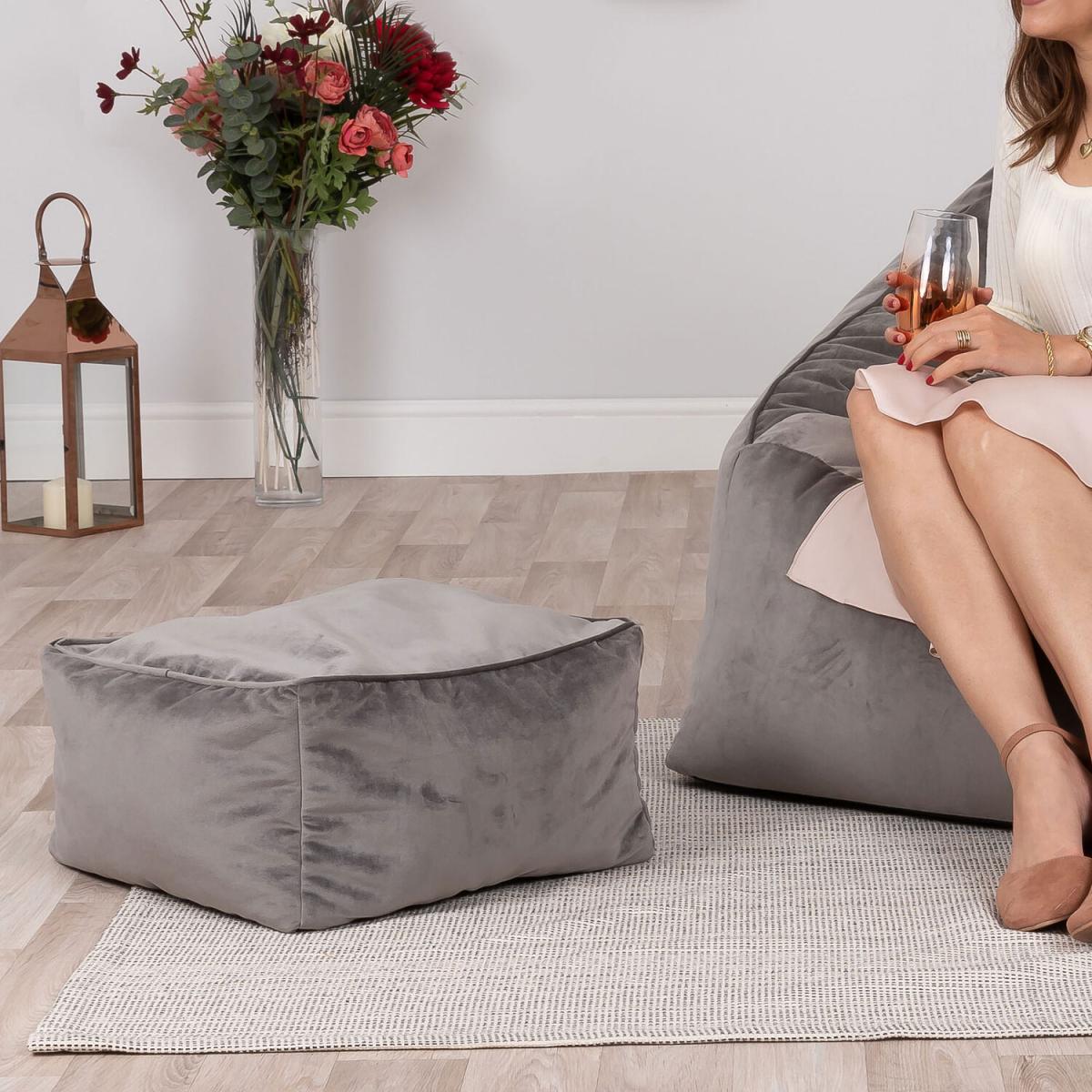 icon Giant Velvet Armchair Bean Bag with Footstool - Charcoal Grey – image 5