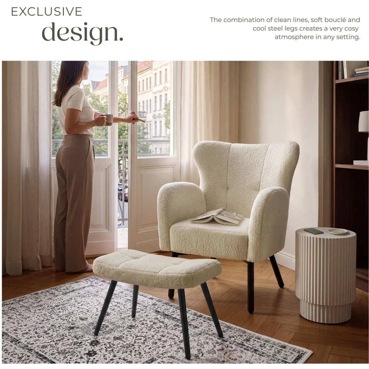 Armchair with ottoman Vänersborg - Black - Black – image 5
