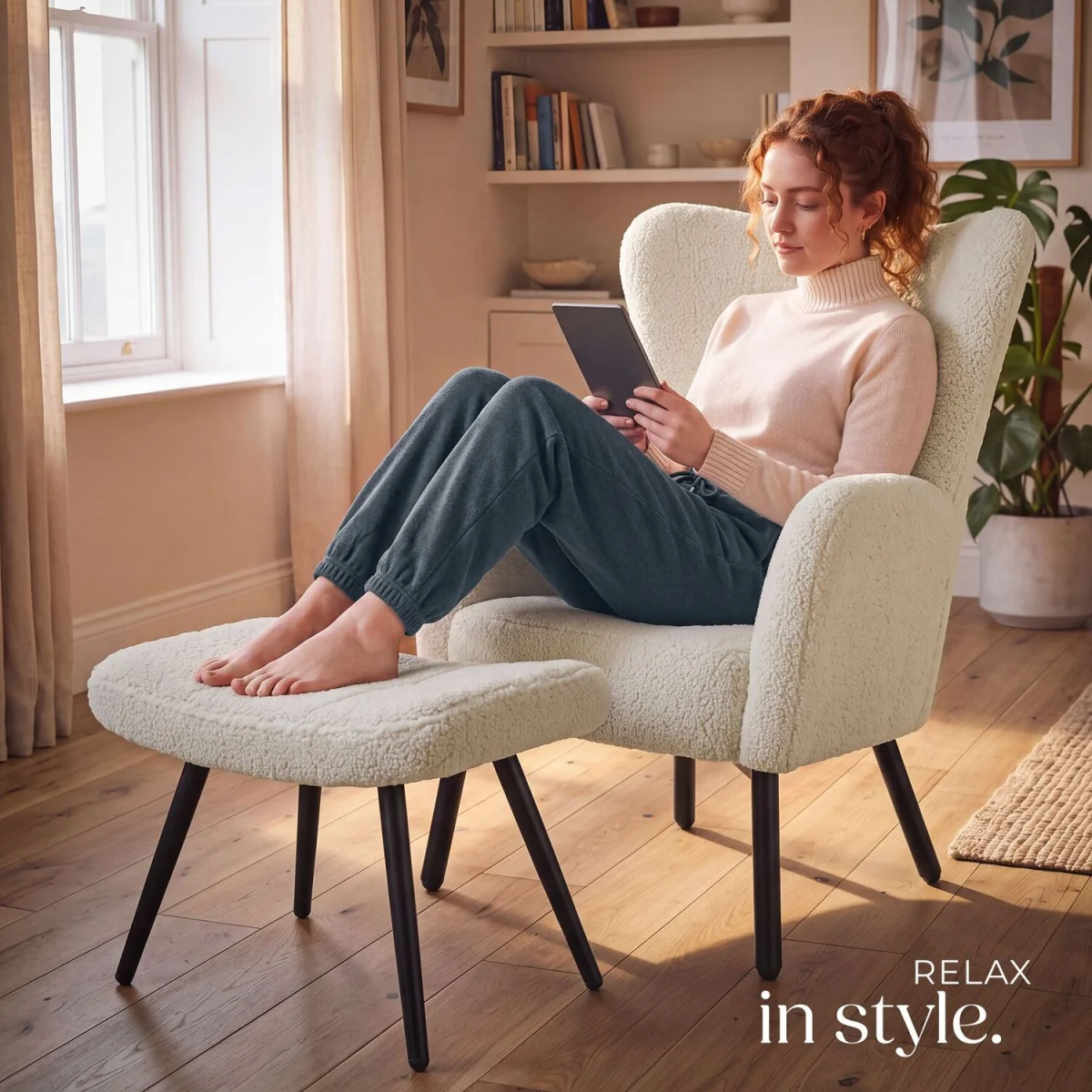 Armchair with ottoman Vänersborg - Black - Black – image 9