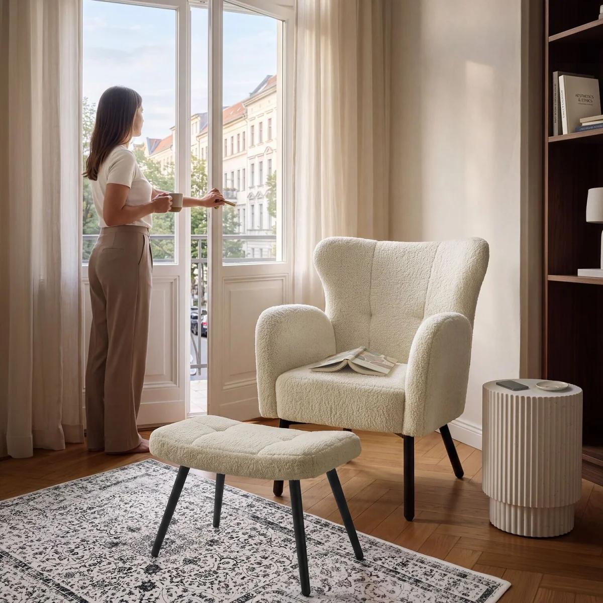 Armchair with ottoman Vänersborg - Black - Black – image 10