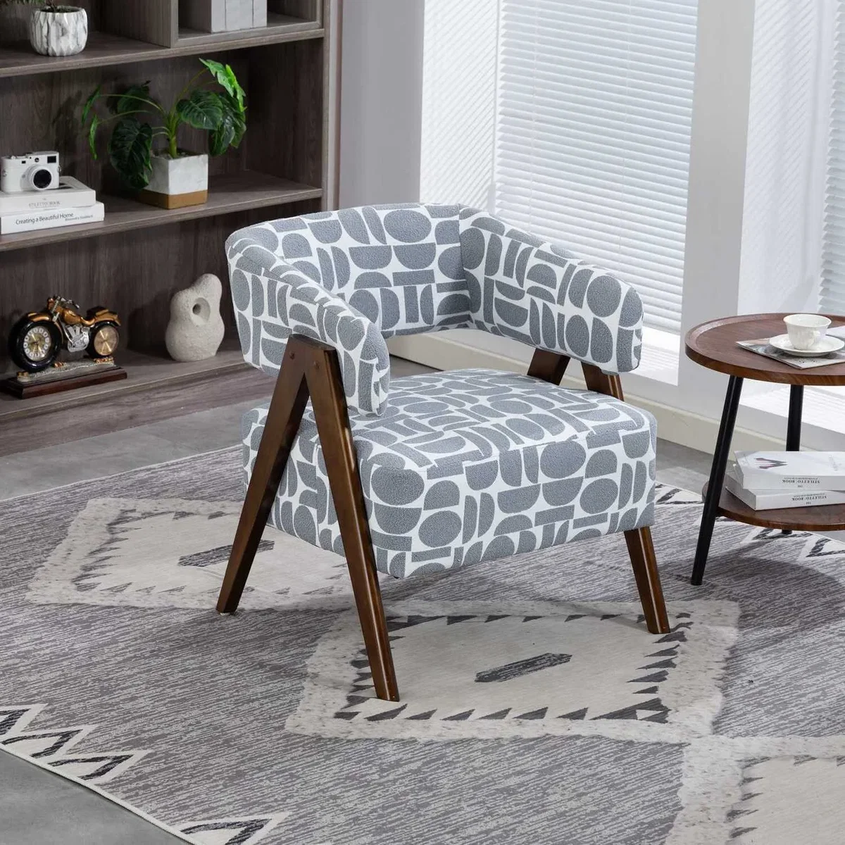WestWood Fabric Tub Chair Armchair for Small Spaces Padded Seat Grey - White – image 1