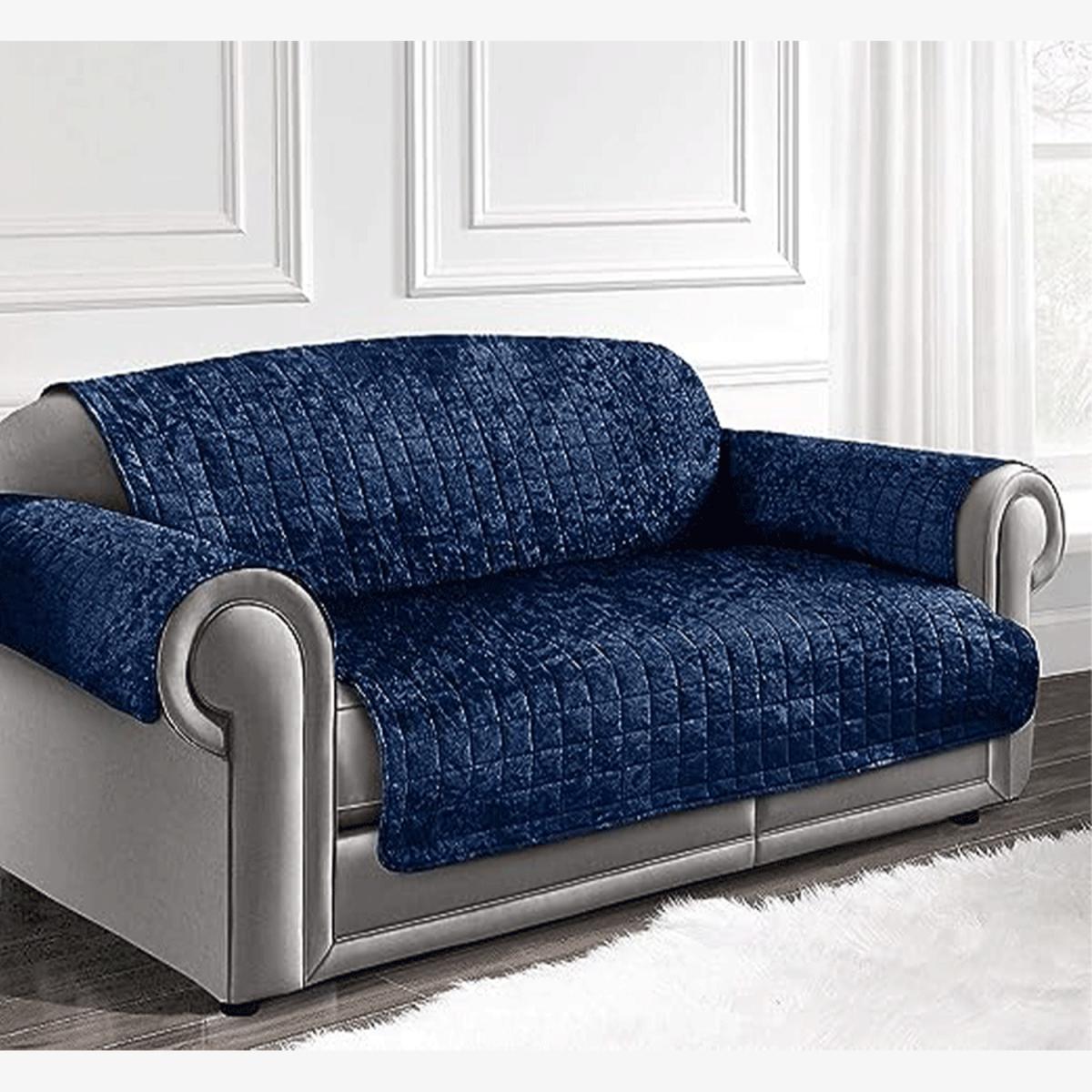 Luxury Crushed Velvet Sofa Protector - Navy / Armchair – image 1