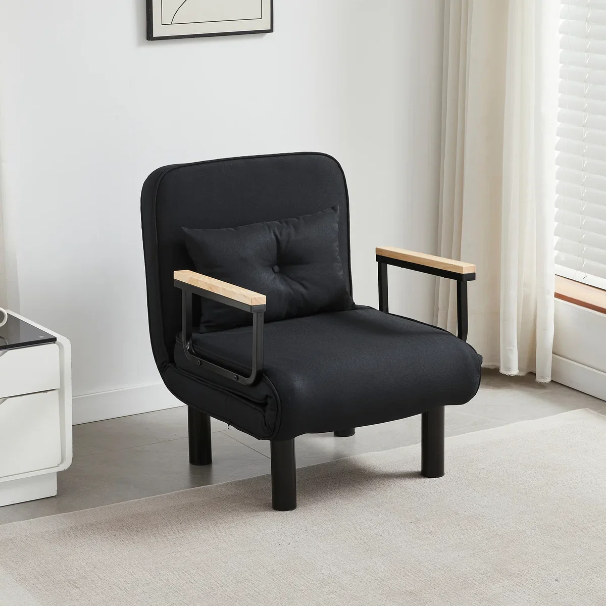 MCC Direct 4-in-1 Folding Single Sofa Bed Convertible Lounge Chair Sleeper Armchair - Black